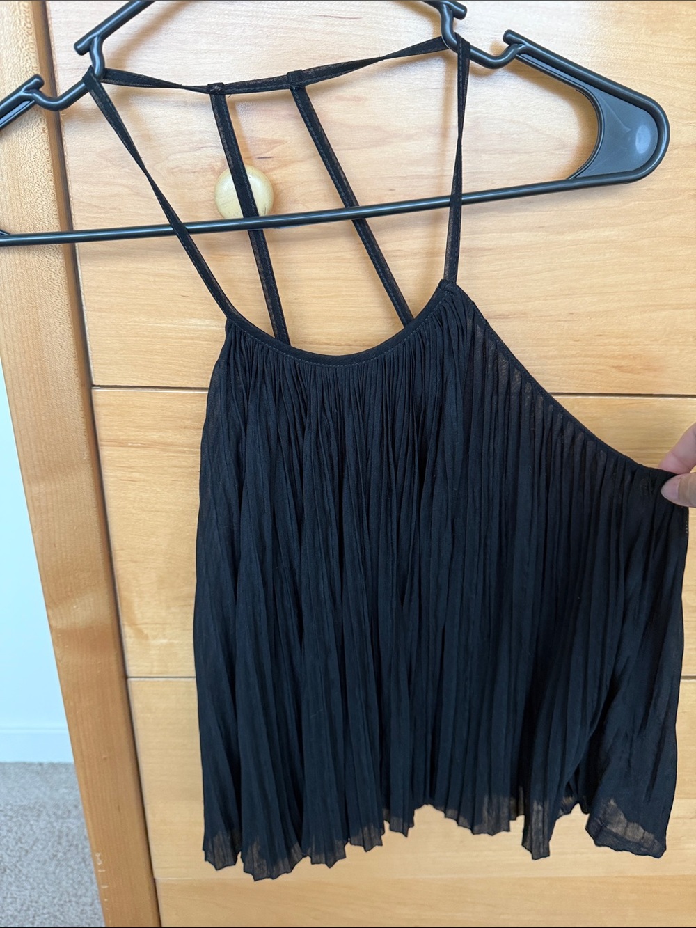 Kimchi Blue Black Pleated Strappy Camisole Going Out Top